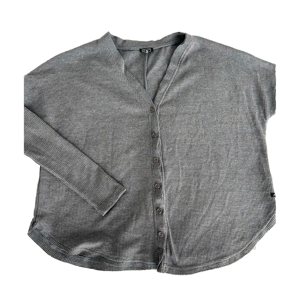 Lira Women's Thermal Button Up Sweater Small Gray Lagenlook‎ Style Oversized